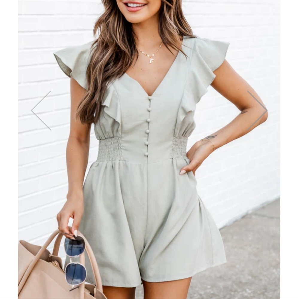 YEARS AGO SAGE BUTTON DETAIL ROMPER